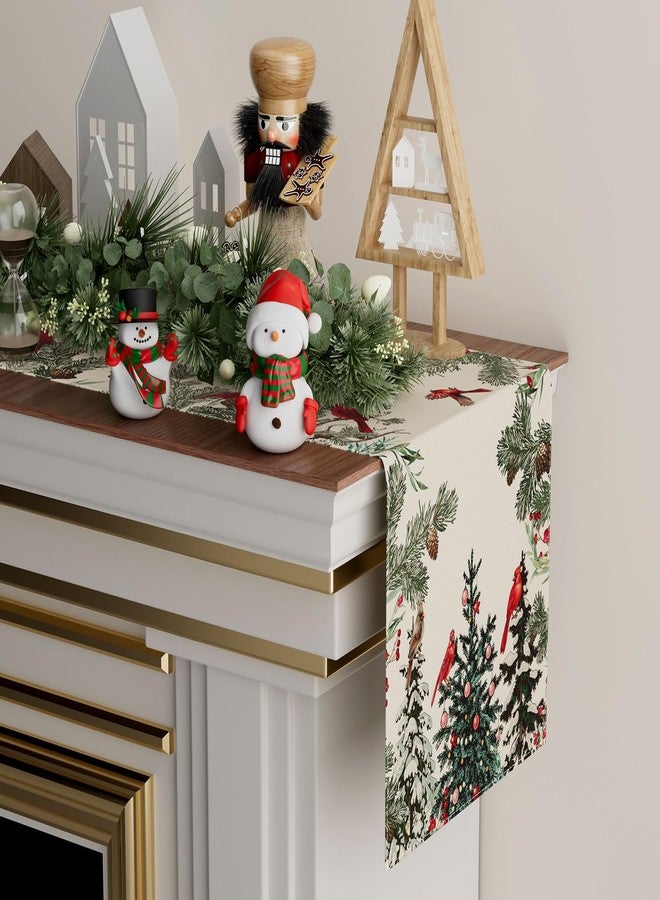 XCHI Cardinal Birds Winter Pine Tree Christmas Xmas Table Runner Table Decoration for Home Kitchen Dining Holiday Decor 13x72 Inch - Image 3